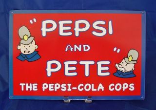 PEPSI COLA and PETE Cops Metal Tin Soda Sign Vintage Style Decor Man 
