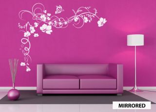 BUTTERFLY FLOWERS VINE WALL STICKER LARGE SOFA VINYL WALL ART GRAPHIC 