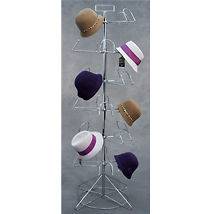 24 Hat Display 6 Tier Floor Spin Retail Store Stand Chrome Sign Holder 