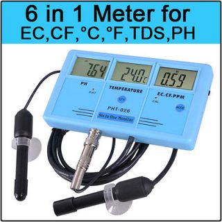 LCD PH PPM Temp EC CF Water Hydroponic Aquarium Meter Digital Tester 