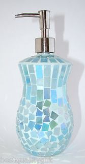 LIGHT BLUE PRISM GLASS MOSAIC KITCHEN/BATHROOM SOAP/LOTION DISPENSER 