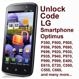 LG Unlock Code Rogers Optimus L3 E400R L7 P705G 3D P925G Phoenix P505R 