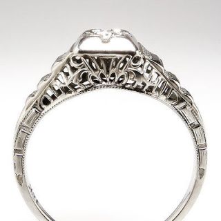   Diamond Engagement Ring Filigree 18K White Gold Estate Jewelry 1930s