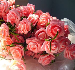 55cm 21.65 PINK WHITE CHAMPAGNE ARTIFICIAL FOAM ROSE FLOWER BUSH 