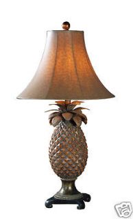 Ostrich Shade Tropical GOLD PINEAPPLE Buffet TABLE LAMP