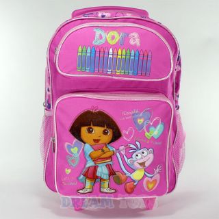 Dora the Explorer Pink School Roller 16 Backpack   Rolling Girls Bag 