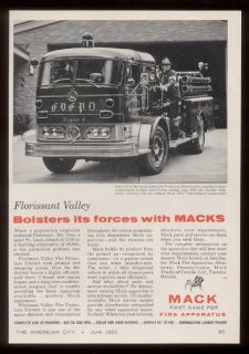1962 Mack fire engine truck Florissant Missouri photo ad