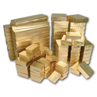 LOT OF 100 GOLD COTTON FILLED JEWELRY GIFT BOXES~ALL SIZE~MIX ASSORTED 