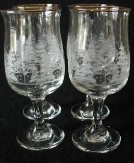   Winter White Frosted Pines Trees Goblets Glasses Lynns China