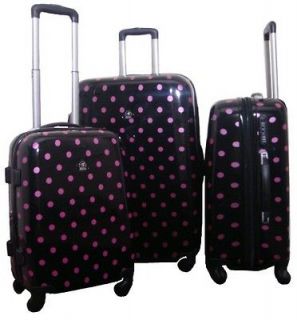 Black & Pink Polka Dot 3 Piece Polycarbonate Luggage Set Free Ship 