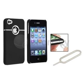   Chrome Hole Rear Rubber Hard Case+Sim Card Eject Pin For iPhone 4 4S