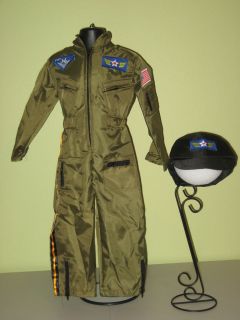   Girls Air Force Fighter Pilot Costume Suit Jump Suit Ages 2 10 Hat Cap