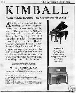 1923 Kimball Player Grand Piano Vintage Ad