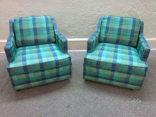   Mid Century Pair Of Upholstered Lounge Chairs (Cool Vintage Fabric