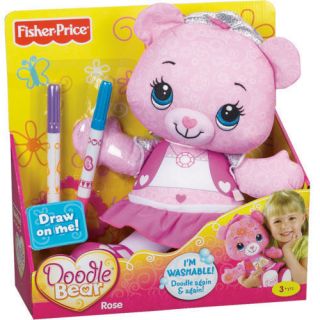Fisher Price Doodle Bear Rose Pink Teddy Bear W/ Markers and stencil