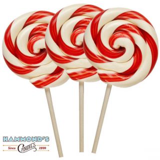   Flavor Lollipop Hammonds Handmade Candy Swirl Twist 1 Oz White/Red