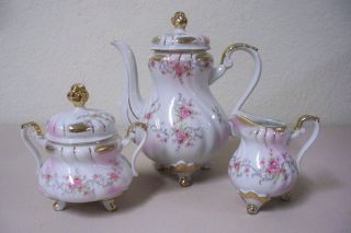 Lefton Tea Set Heirloom Rose Pot Creamer Sugar Bowl