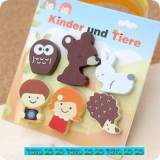 Animal Wooden Magnet,Bear,Hedgehog,Owl,Rabbit,Kid,Party Favor 