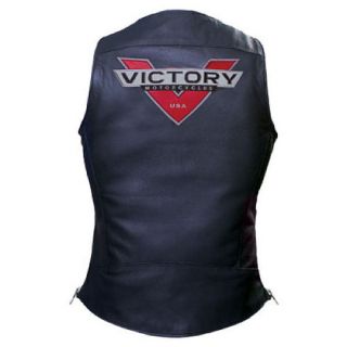 New Womens Victory Black Motorcycle New Logo Leather Vest ** Vegas 