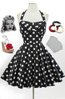 50s Style Black POLKA Dot TRAVELING CUPCAKE TRUCK Dress with HALTER 