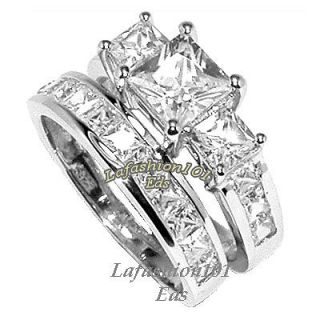   58ct STAINLESS STEEL PRINCESS CUT WEDDING/ENGAGEMENT SET RINGS SIZE 8