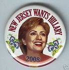 HILLARY Clinton PRESIDENT pin 2008 NEW JERSEY