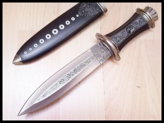 10 Double sided Damascus print steel finish blade fixed knife dagger 