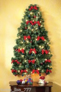 NEW CHRISTMAS WALL TREE PRE LIGHTED RED BOWS ORNAMNENTS SMALL SPACES 