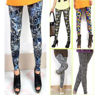   Tights Pants Skinny Stretch Colorful Abstract Leopard Print New