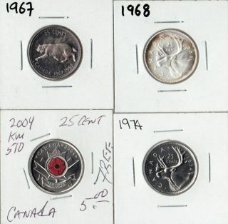   SP   1974 SP   1968 BU Caribou   2004 BU Poppy ~ Canadian Quarters