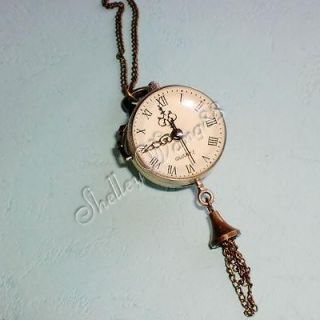   Mirror Eye Brone Quartz Pocket Clock Necklace Chain Pendant Watch