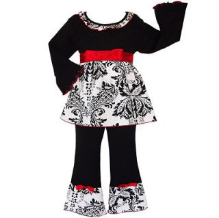 Girls 2/3T Boutique Damask Holiday Outfit Children Clothing with Red 