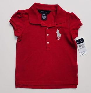 NEW nwt Girls RALPH LAUREN Red s/s Big Pony Polo Shirt   Size 2T, 3T 