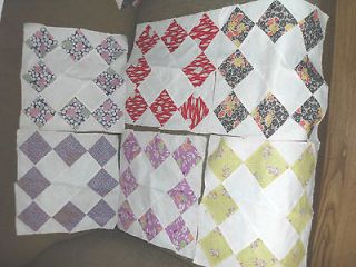 Lot of 6 lg quilt squares, cross pattern, feedsack fabrics, 15