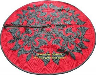 Hawaiian quilt Christmas tree skirt handmade 100% hand quilted/appliq 