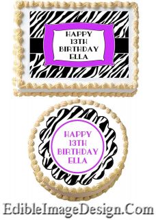 ZEBRA PRINT PURPLE Edible Birthday Cake Party Image Cupcake Topper 