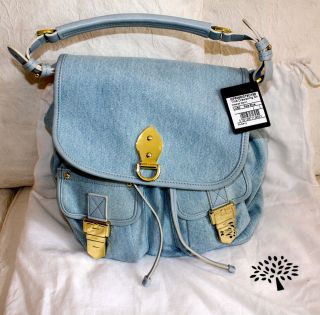 Mulberry Blue Washed Denim Tillie Drawstring Shoulder Handbag   100% 