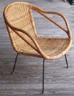 Mid Century Modern CALIF ASIA Rattan Chair   Curved Form, 29 Tall