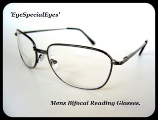 MENS BIFOCAL READING GLASSES. PEWTER SPRUNG HINGED FRAME. QUALITY 