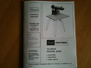  Craftsman Radial Arm Saw~Owners Manual~113.197​71 113.197751