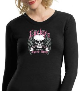   Skull Long Sleeve T Shirt Luckys Speed Shop Hot Rod Rat Rod (LSSLS