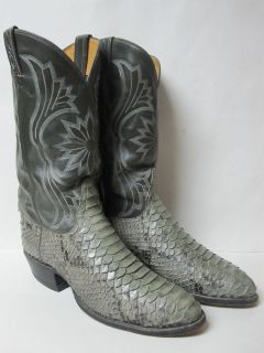   Tony Lama Mens Cowboy Boots Western Rancher Gray Snake Skin Leather 11
