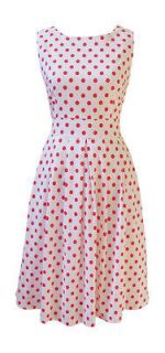 50s Style White & Red Polka Dot Day Dress Size 12 New
