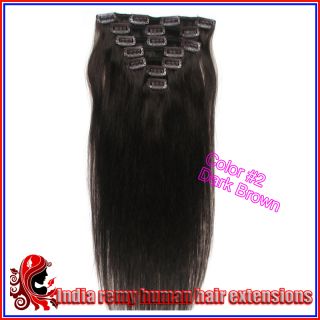 clip in india remy human hair extensions 20 70g color #2 dark brown