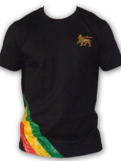 Rasta Reggae T SHIRT Bob Marley Lion Of Judah Embroidered Black UK