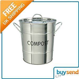 Stainless Steel Silver Odour Beating Compost Pail Caddy Kitchen Food 