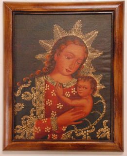 Vintage Antique Style Religious Oil Painting of Madonna & Baby 15x 21 