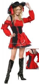 Women Sexy Red Pirates Dress Costume Carnival Outfit with Hat