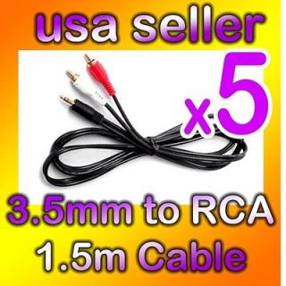 5x 1.5m 3.5mm aux plug to 2 rca stereo 1/8 audio cable for iPod touch 