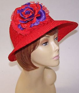 RED LIGHT WEIGHT HAT W/ ROSE & LACE FOR RED HAT LADIES OF SOCIETY OR 